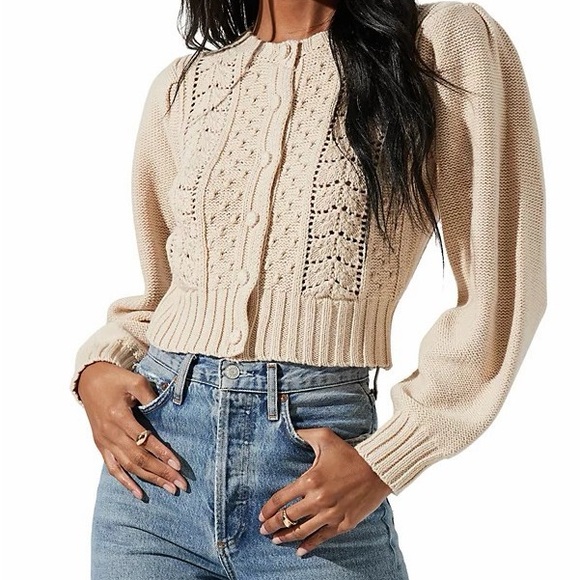 Astr Ivory Crochet & Cable Knit Button-Front Cardigan - Picture 3 of 7